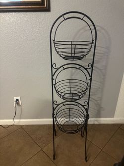 3-Tier Black Metal Wire Basket Stand
