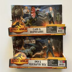Jurassic World Dominion Claire & Dilophosaurus with Owen & Velociraptor Beta