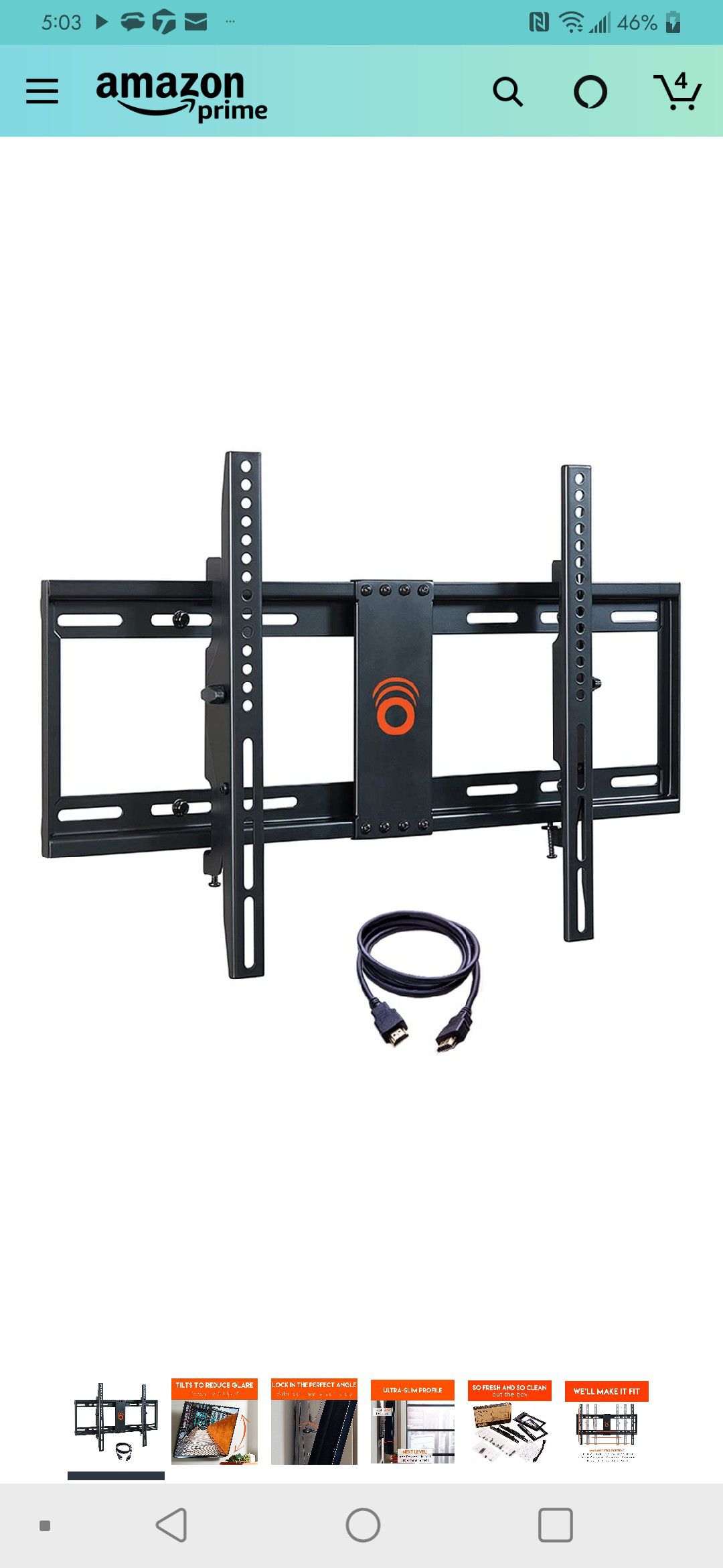 Tilting TV Wall Mount with Low Profile Design for 32-70 inch TVs - Eliminates Screen Glare with 15 Degrees of Smooth Tilt.