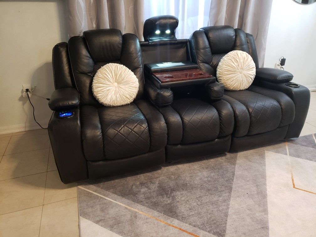 Leather Living Room Power Reclining Couch