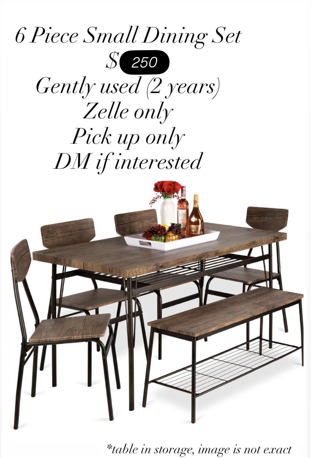 6 Piece Small Dining Set With Bench 