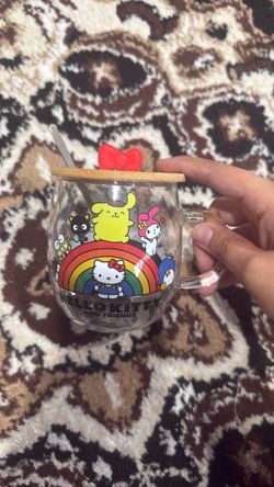 Sanrio hello kitty coffee mug with lid and spoon
