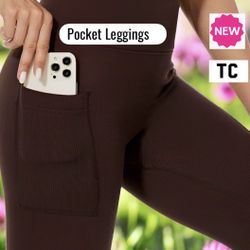 NEW Womens Brown Pocket Leggings Soft As Lularoe OS/TC
