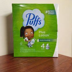 Puffs Plus Lotion Facial Tissue – 4 Cube Boxes, 72 Tissues per Box