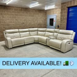Ivory Real Leather 6-Piece Power Reclining Sectional Couch Sofa from Costco (FREE DELIVERY! 🚛)