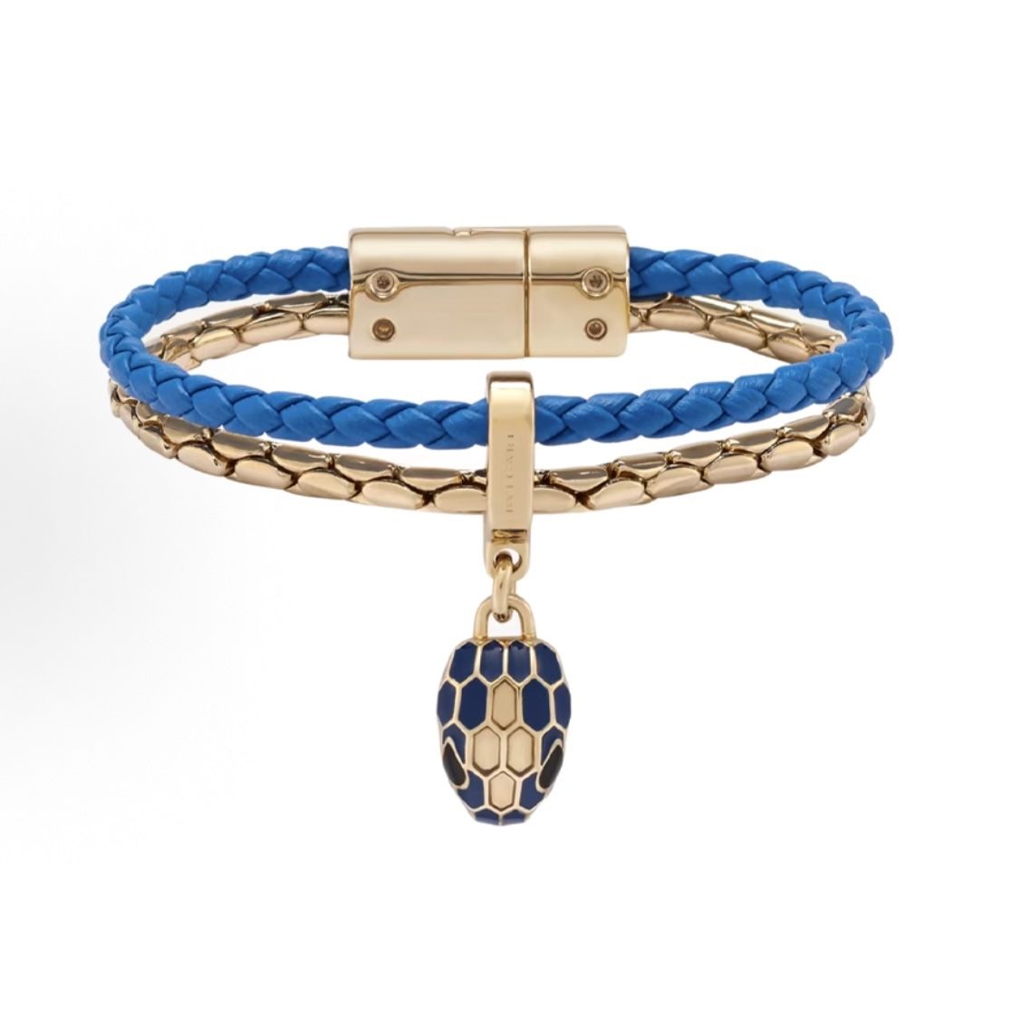 BVLGARI Pendant Decoration Calfskin Bracelet Women's Blue(55)62