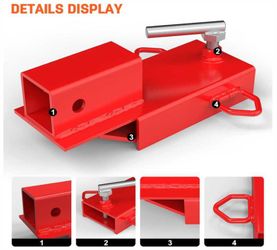 Clamp-on Forklift Trailer Hitch Attachment - 2-inch Insert Receiver, Universal Ball Mount for Pallet Forks, Red Towing Adapter With Chain