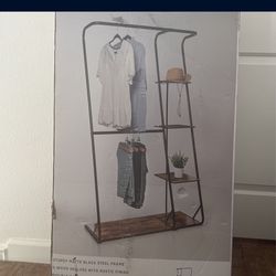 Rustic Metal Closet Standing Rack Shelf Storage Clothes Wardrobe