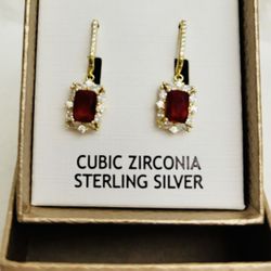 CUBIC ZIRCONIA STERLING SILVER earings brand new with box