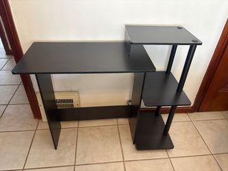 Black Computer Desk with Side Shelves