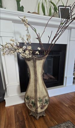 Metal Rustic Floor Vase with Grape Design