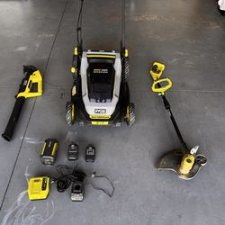 Lawnmower, weedeater, and blower