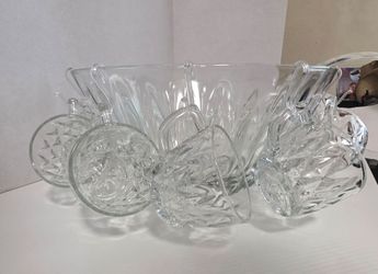 Crystal Punch Bowl Set with 11 Cups & Ladle