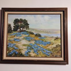 Blue bonnet oil on canvas landscape painting