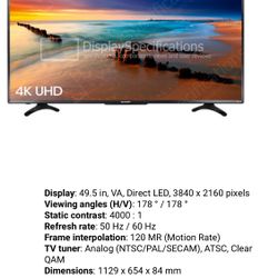 Like New Sharp 50” 4K UHD Smart/Roku TV!