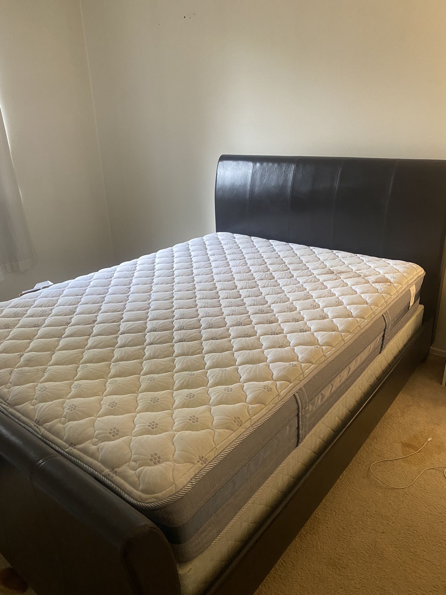 Queen Bed Frame, Sealy Mattress, and Box Spring