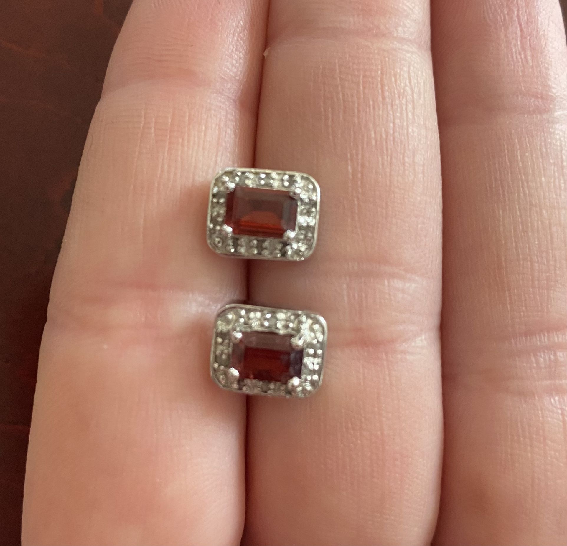 .925 Diamond And Garnet Earrings