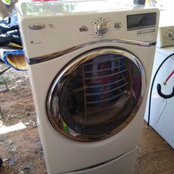 WHITE WHIRLPOOL "GAS DRYER" WITH PEDESTAL DRAWER