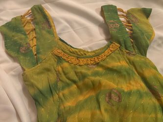 Green and Yellow Kurti Top and skirt