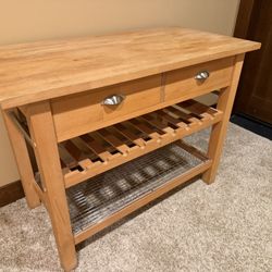 Crate & Barrel Solid Wood Kitchen Island w/ Drawers + Wine Storage
