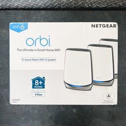 NETGEAR Orbi Tri-Band Wi-Fi 6 AX6000 Mesh Router 2 Satellites 6Gbps 7500 Sq Ft Alexa Google RBK853