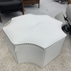 Beaded White Leather Ottoman