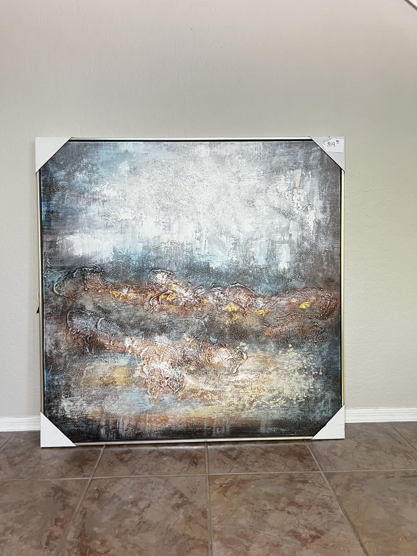 BRAND NEW 40x40 EXTRA LARGE Modern Textured Canvas Wall Art w/ Silver Frame