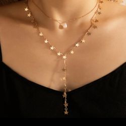 N71- Beautiful Stars And Pearl Necklace- Layer!