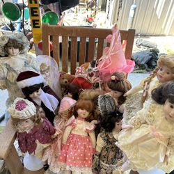 16 Porcelain Dolls From Around 1990
