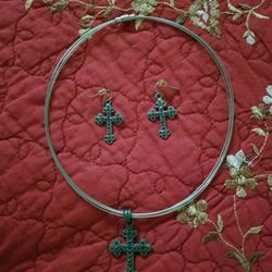 Cross Necklace With Matching Earrings 