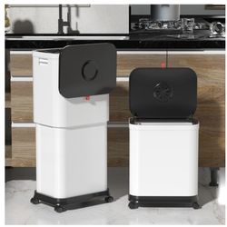 Onlcuk Kitchen Trash Can With Wheels,Adjustable Capacity 20L To 45L Rolling Trash Bin, Plastic Narrow And Height Garbage