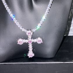 18k Gold Plated Cross Pendant With Tennis Chain 