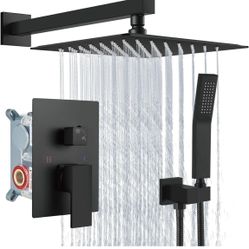 Aolemi Shower Faucet Set Rain Shower System with Handheld Spray Bathroom Shower Combo Rough-in Valve and Shower Trim Kit Included Matte Black 12 Inch 