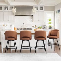 Set Of 4 Faux Leather Swivel Barstools