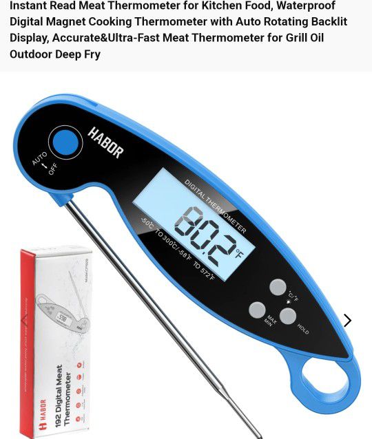 Instant Read Meat Thermometer for Kitchen Food, Waterproof Digital Magnet Cooking Thermometer with Auto Rotating Backlit Display, Accurate&Ultra-Fast 