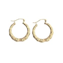 14kt Real Gold Bamboo Style Hoop Earring 