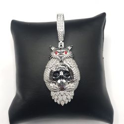 925 Sterling Silver 4.10CT MOISSANITE OWL & SKULL Men’s Pendant 