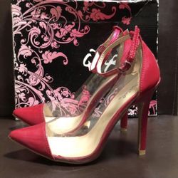 Women’s Qupid Cap Toe Pumps Fuchsia And Clear Pearlized PAT PU  Size 6