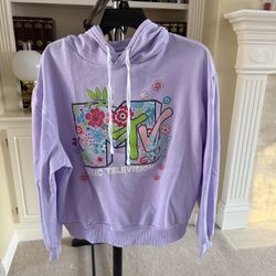 Juniors' MTV Floral Logo Long Sleeve Hoodie in lavender XXL