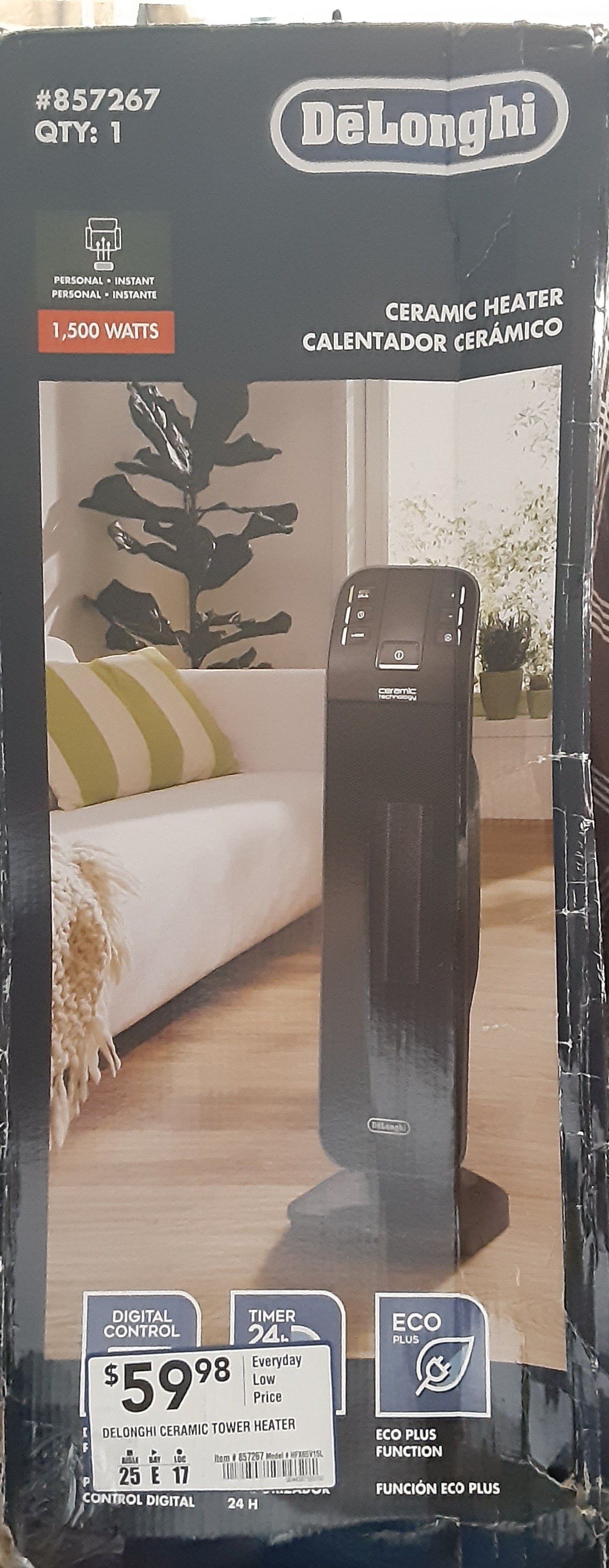 DeLonghi tower heater with remote