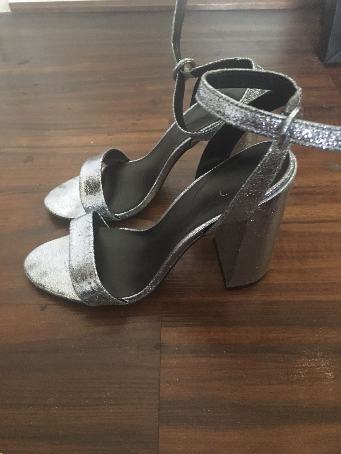 Silver High Heel Sandals, Size 10