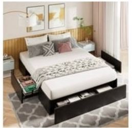 Queen size platform bed frame  with pullout drawers Queen size platform bed frame with three pullout drawers