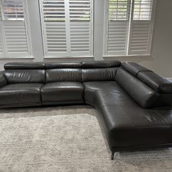 Dark Grey Leather Sofa In Excellent Condition