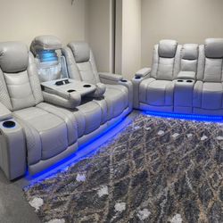 2 Pc Sofa and Loveseat Power Recliners Power Headrest Led Lights