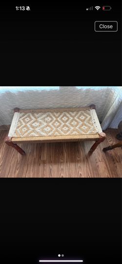 Boho Handwoven Wooden Bench | Farmhouse Footstool | Solid Wood