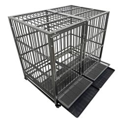 54/48/42/38 inch Heavy Duty Indestructible and Escape-Proof Dog Crate Cage Kennel for Large Dogs, High Anxiety Dog Crate with Removable Crate Trays, W