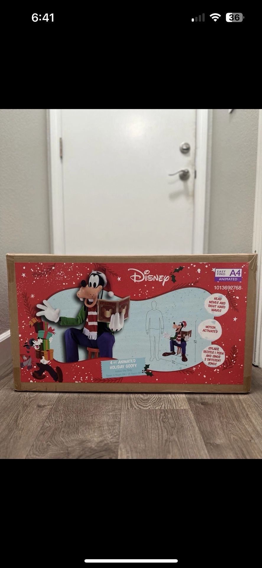 Disney 4ft Animated Holiday Goofy Christmas Figure Motion Activated NEW Sealed