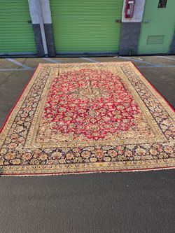 Authentic Hand Knotted Persian Rug. Navy Blue- Cream Floral- Medallion- 16'x10'