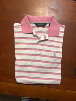 Polo Golf Ralph Lauren Pink/White Stripe Pro Fit Quarter Button-Up Size M