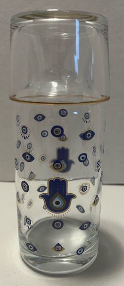 Evil Eye Glass Carafe & Drinking Glass Set – 2 Piece Bedside Water Set